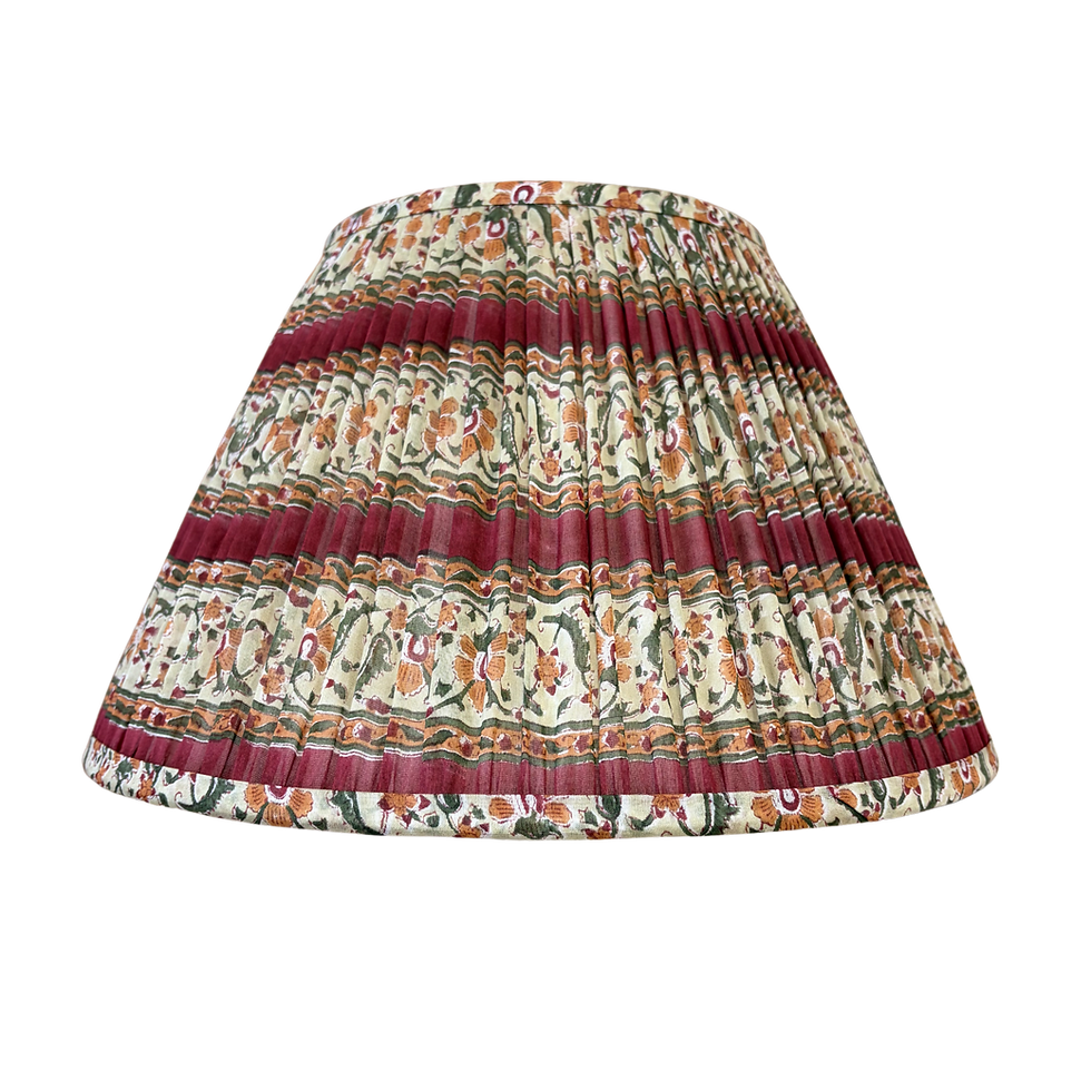 Red Floral Stripe Sari Lampshade 16"