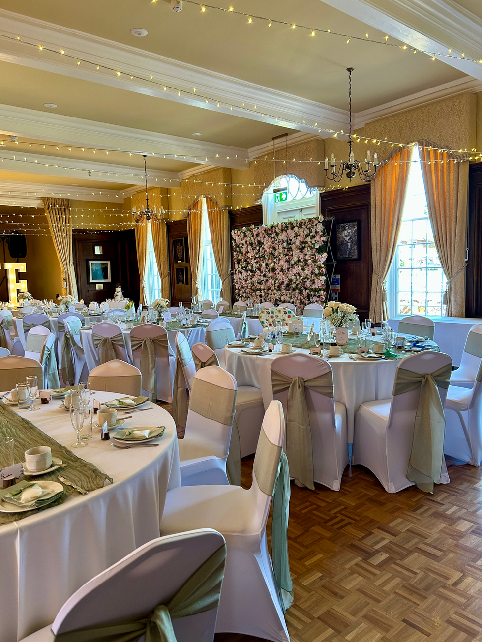 Wedding reception table settings with flowers for Nikki & Tom's Wedding.