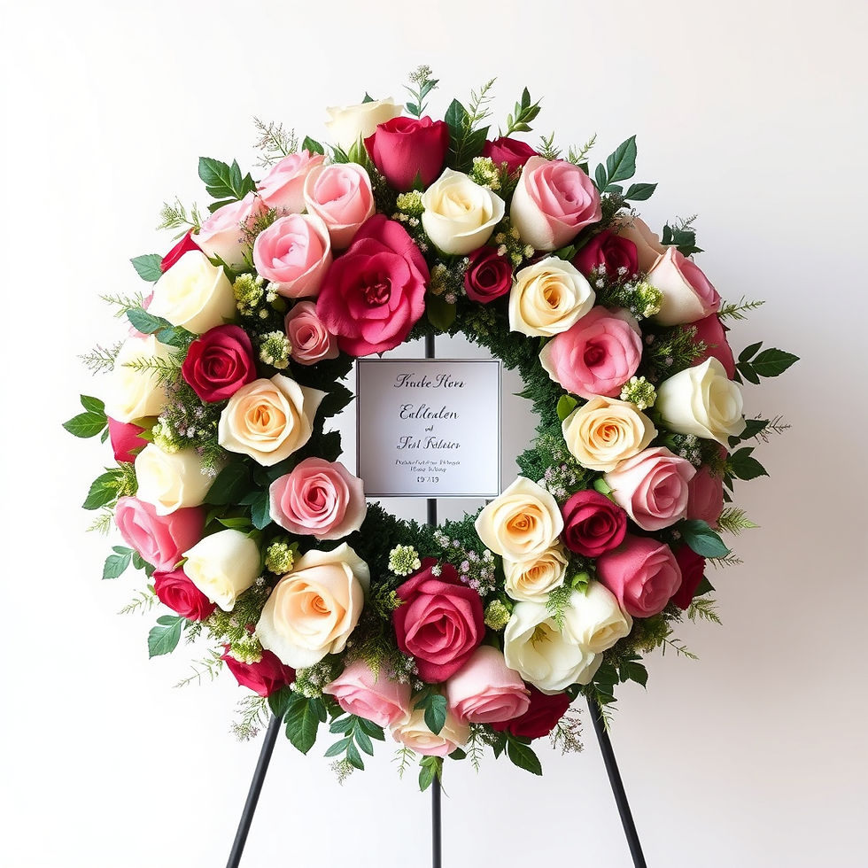 A beautiful mixed flower funeral wreath, thoughtfully arranged to express sincere condolences with refined elegance.