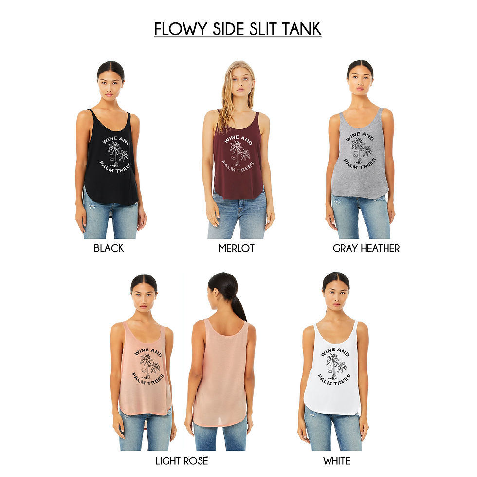 Thumbnail: WINE AND PALM TREES SUMMER VIBE GRAPHIC WOMEN'S FLOWY SIDE SLIT TANK