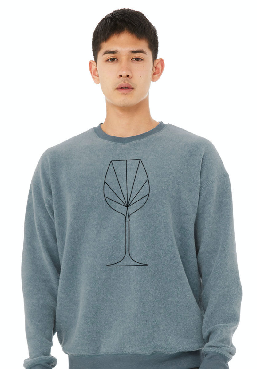 Thumbnail: Art Deco Wine Glass Unisex Sueded Drop Shoulder Sweatshirt Denim