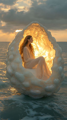 Femme assise dans un coquillage