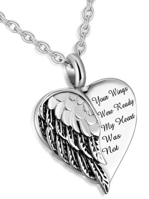 Urn jewelry, cremation pendant, Your wings were ready, my heart was not