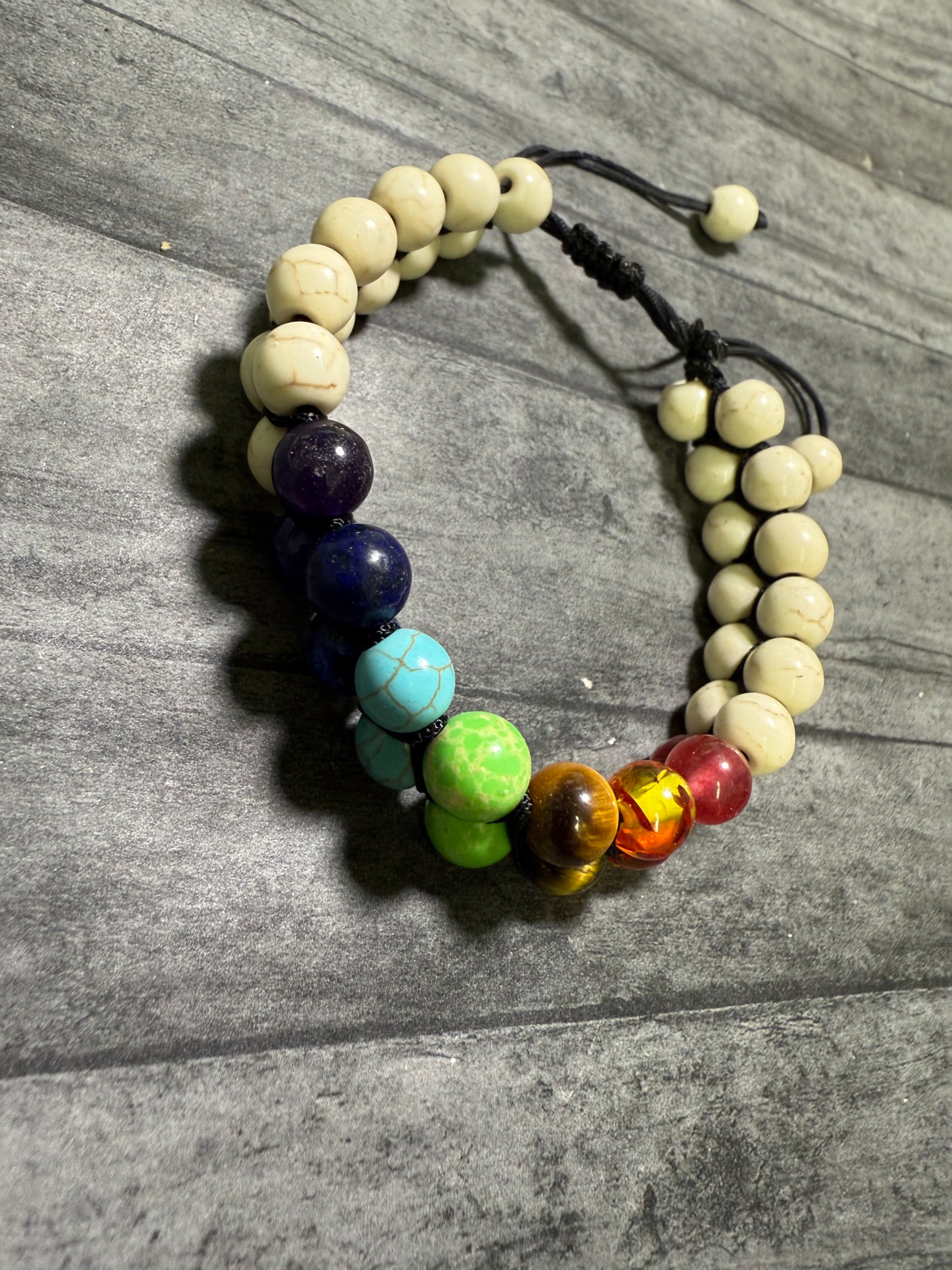 Rainbow lava beads / chakra beads beaded bracelets, unique gift idea, double co