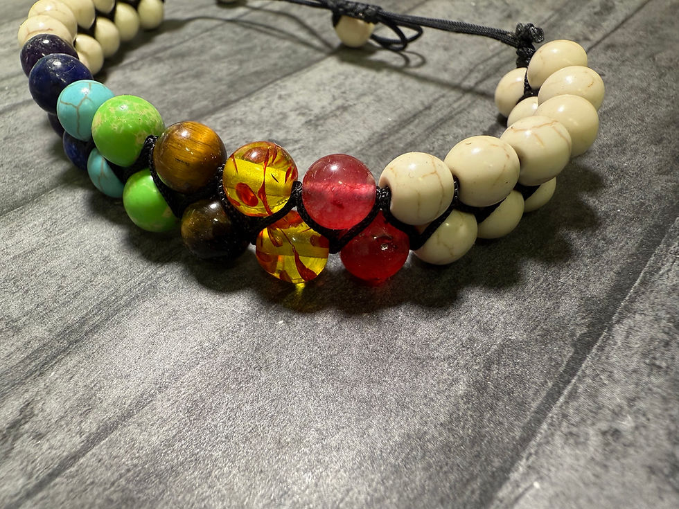 Thumbnail: Rainbow lava beads / chakra beads  beaded bracelets, unique gift idea, double co