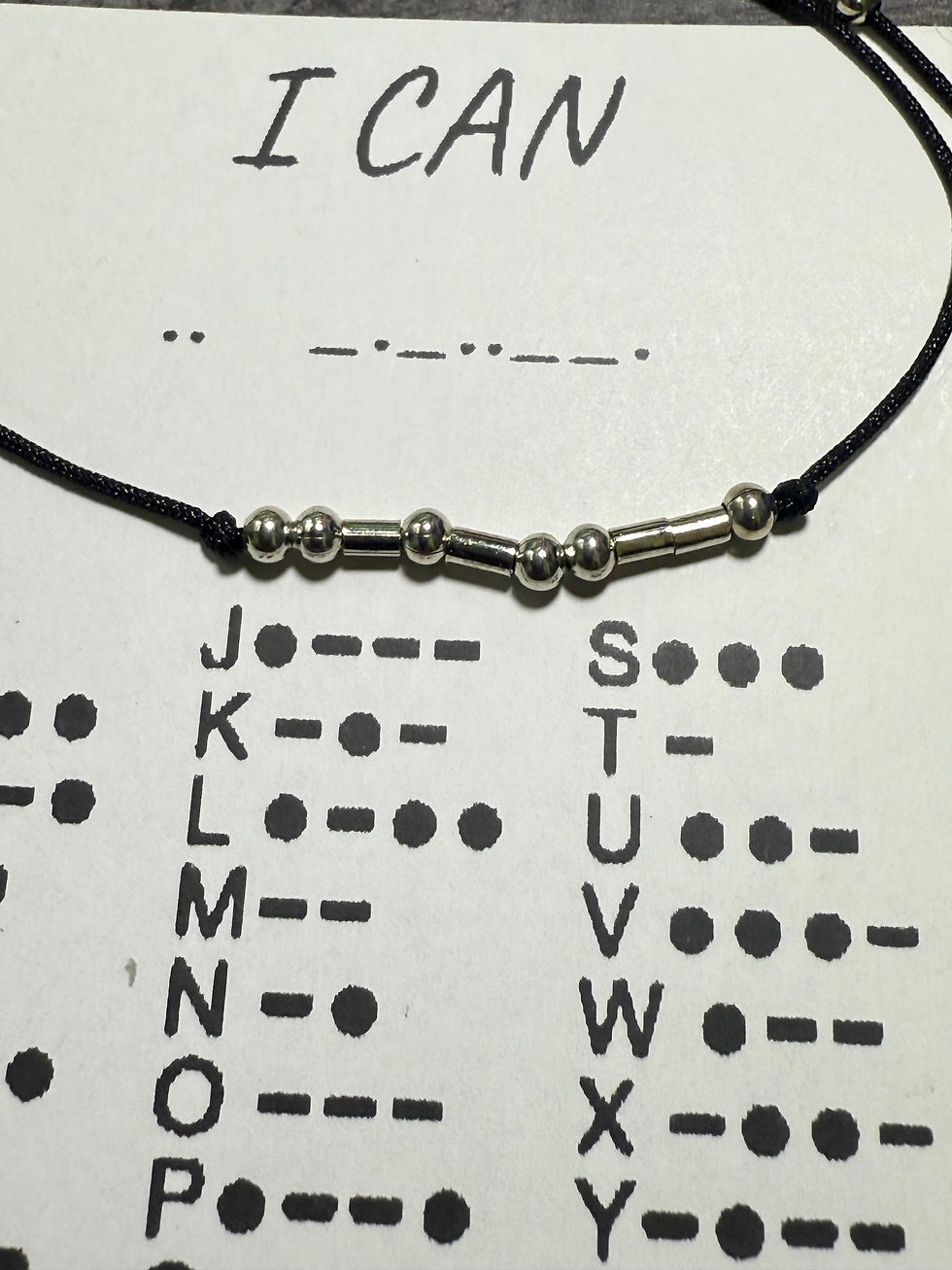 Thumbnail: I Can Morse Code beaded bracelet, gift of encouragement / reminder to be strong