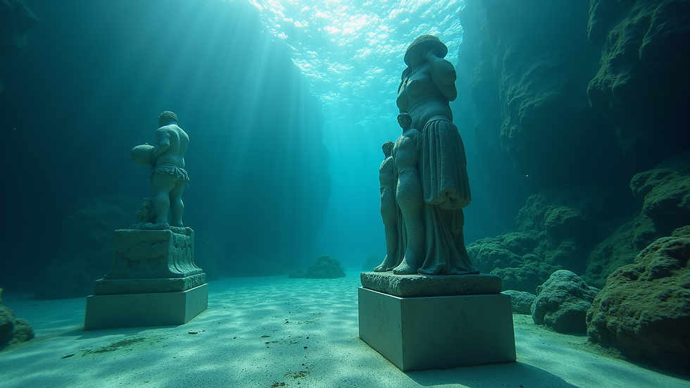 Eye-level view of underwater sculpture in the MUSA underwater museum