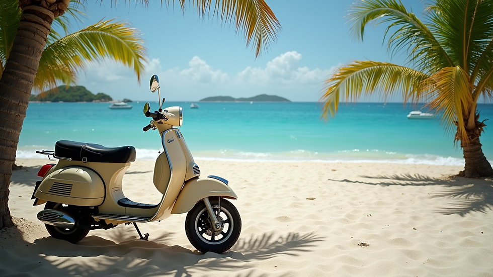 High angle view of a scooter parked near a beach in Riviera Maya
