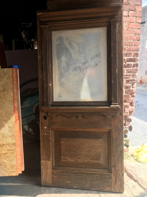 40” Door X 84” X 2.25” Oak Door. Antique Entry Door Antique oak door 40” x 84” x 2.25” exterior door. This door has veneer repair on it - 40” Door X 84” X 2.25” Oak Door. Antique Entry Door