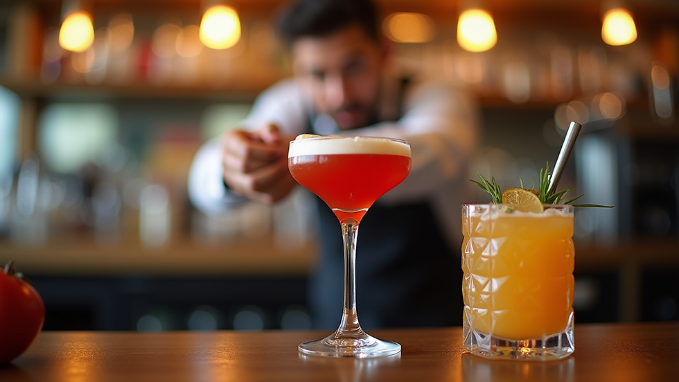 Close-up view of a bartender preparing a cocktail at a wedding mobile bar