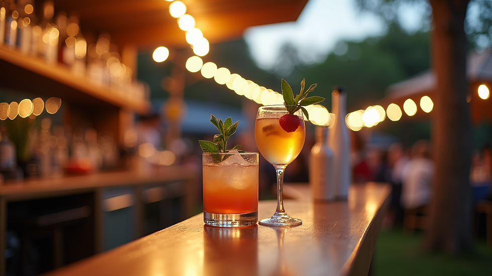 Eye-level view of a stylish mobile bar setup at an outdoor event