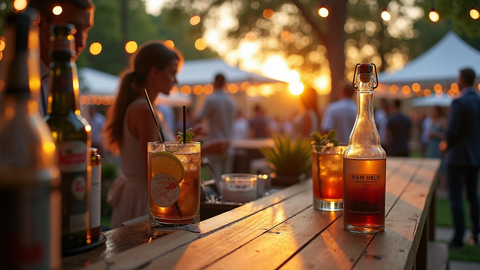 Eye-level view of a stylish mobile bar setup at an outdoor event