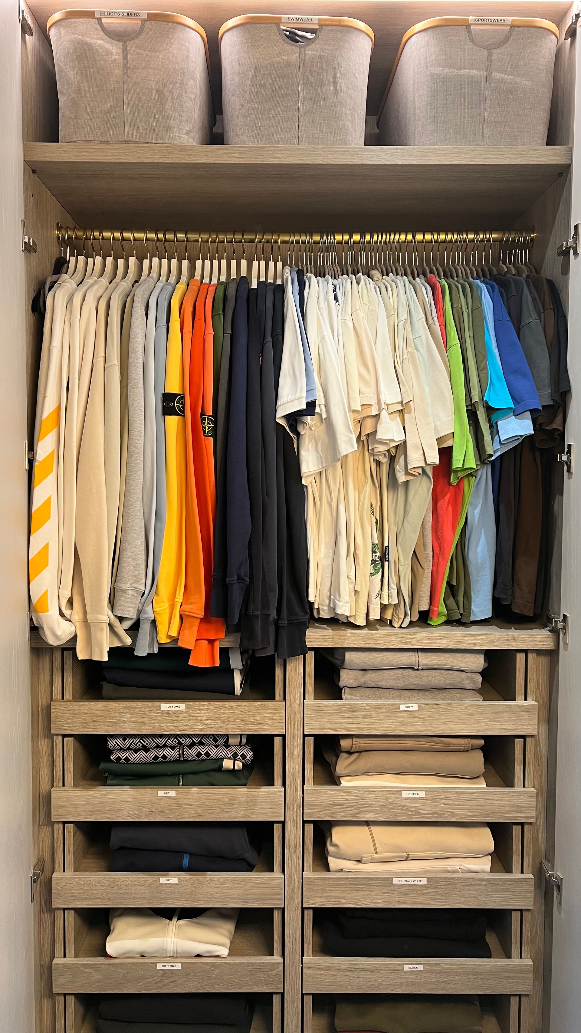 Organized closet to help when feeling overwhelmed.