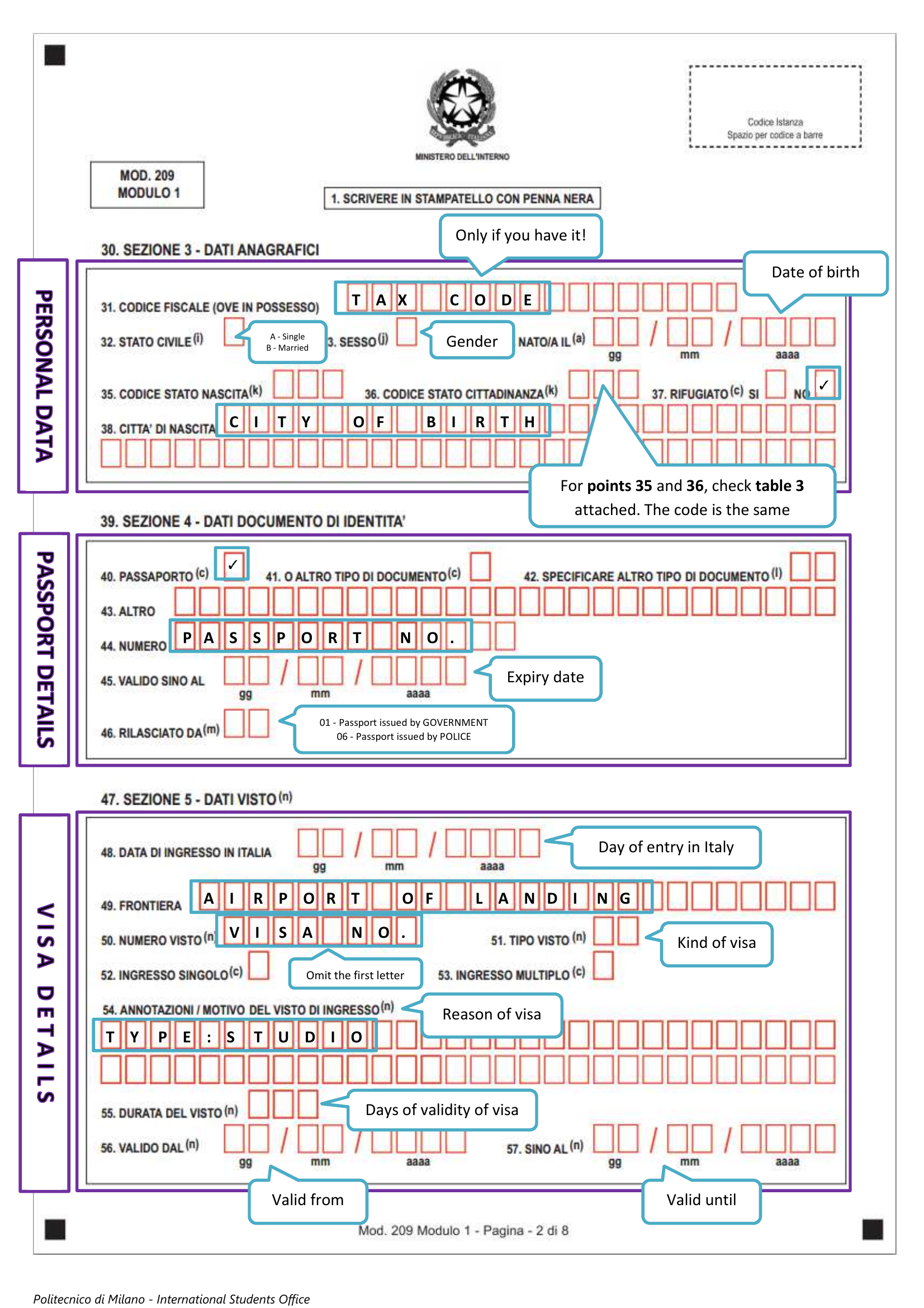 Historical scan 2: personal, passport and visa fields