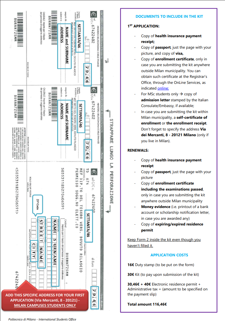 Historical scan 4: document checklist and historical fee example