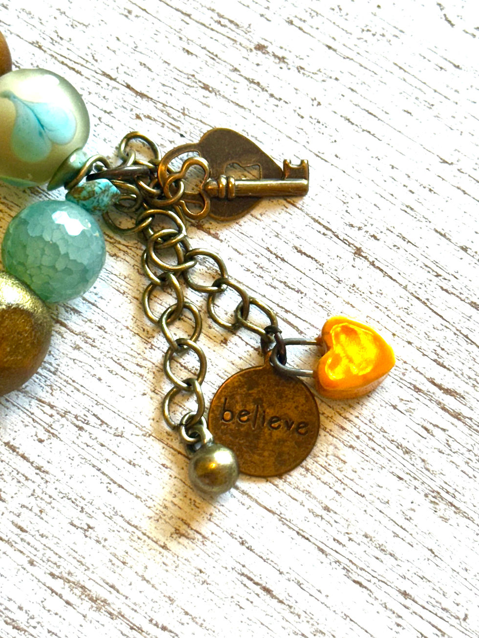 Thumbnail: Boho Natural Gemstone " Heart of Murano" Bracelet