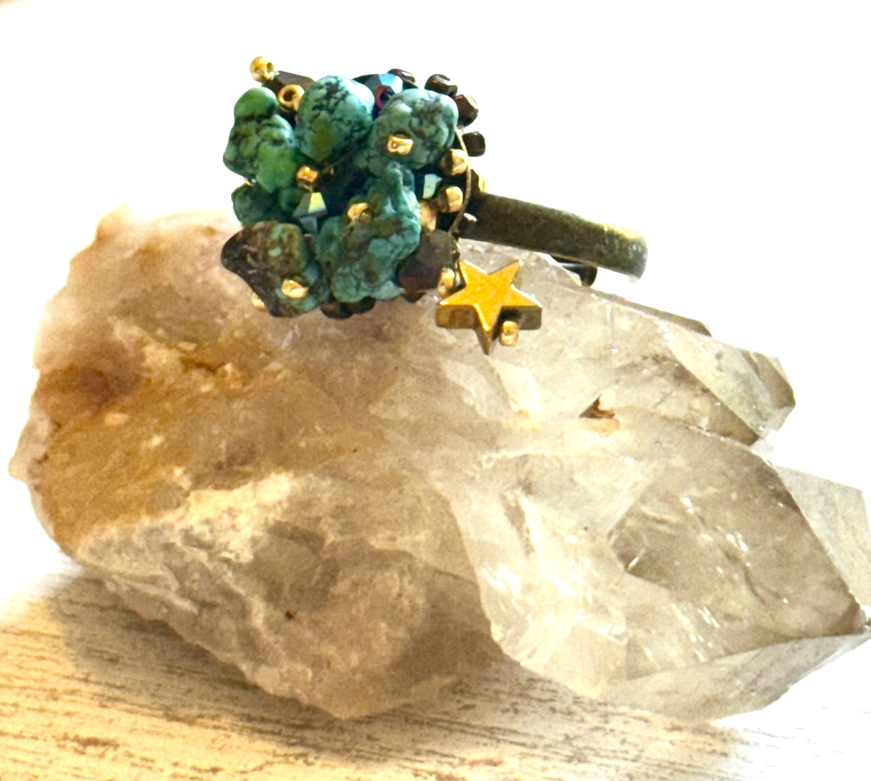 Turquoise & Crystal Ring