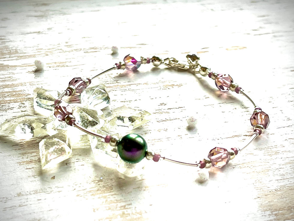 Thumbnail: Crystal Irridescent Pearl Fine Sterling Silver Bracelet