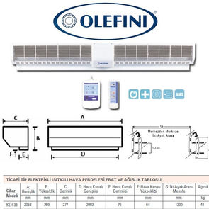 Olefini Keh-38 Ticari Tip Isıtıcılı Hava Perdesi