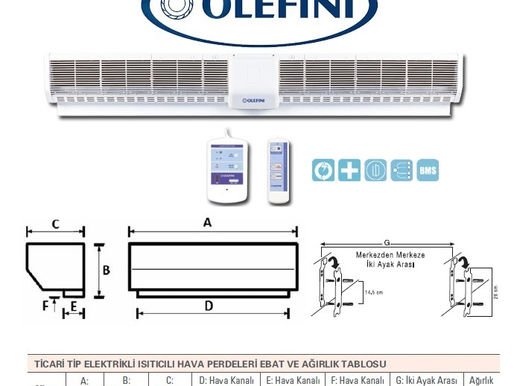 Olefini Keh-38 Ticari Tip Isıtıcılı Hava Perdesi