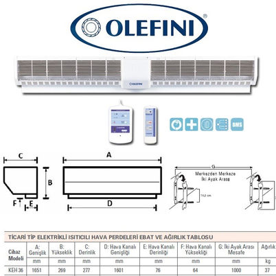 Olefini KEH-36 Ticari Tip Isıtıcılı Hava Perdesi