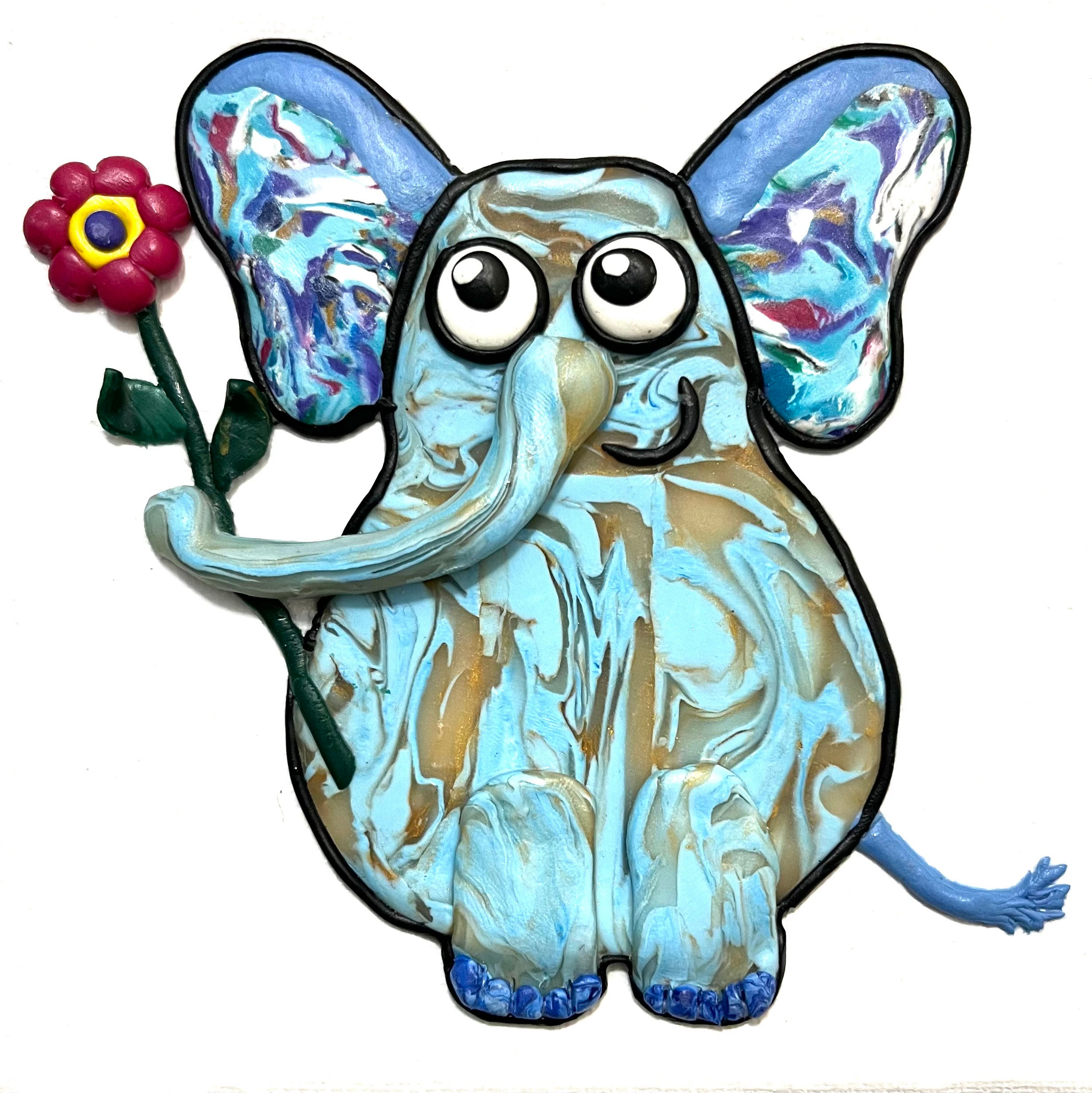 Blue Elephant With Flower