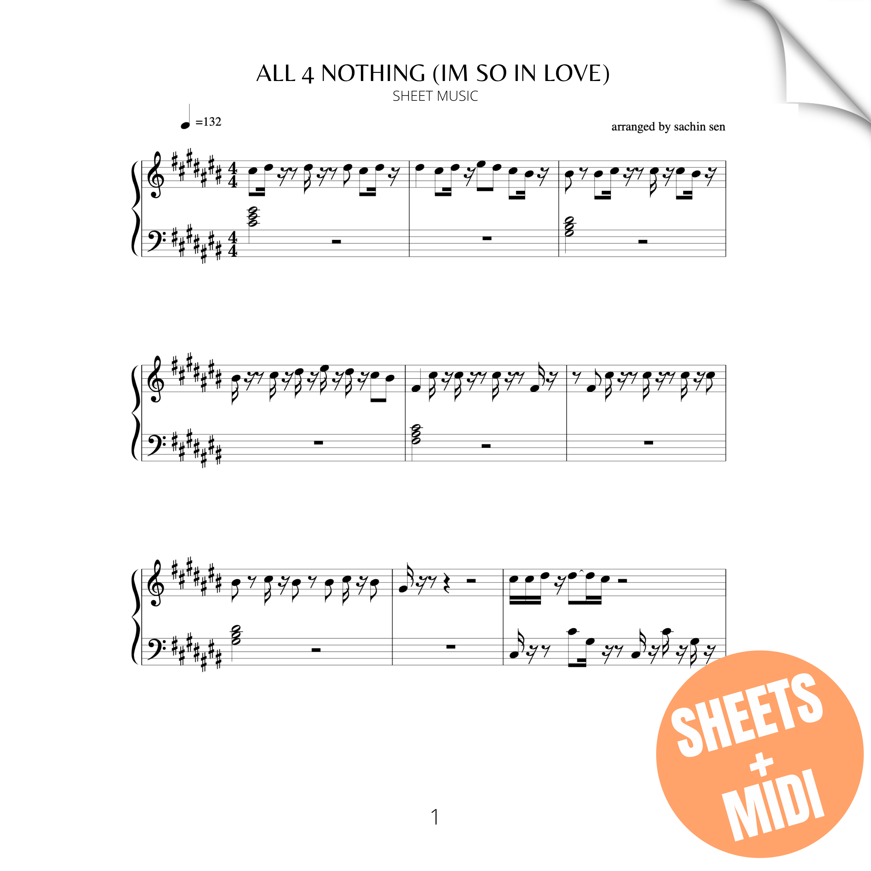All 4 Nothing (I'm So In Love) SHEET MUSIC & MIDI