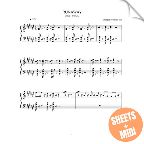 RUNAWAY (SHEET MUSIC & MIDI) | Sachin Sen
