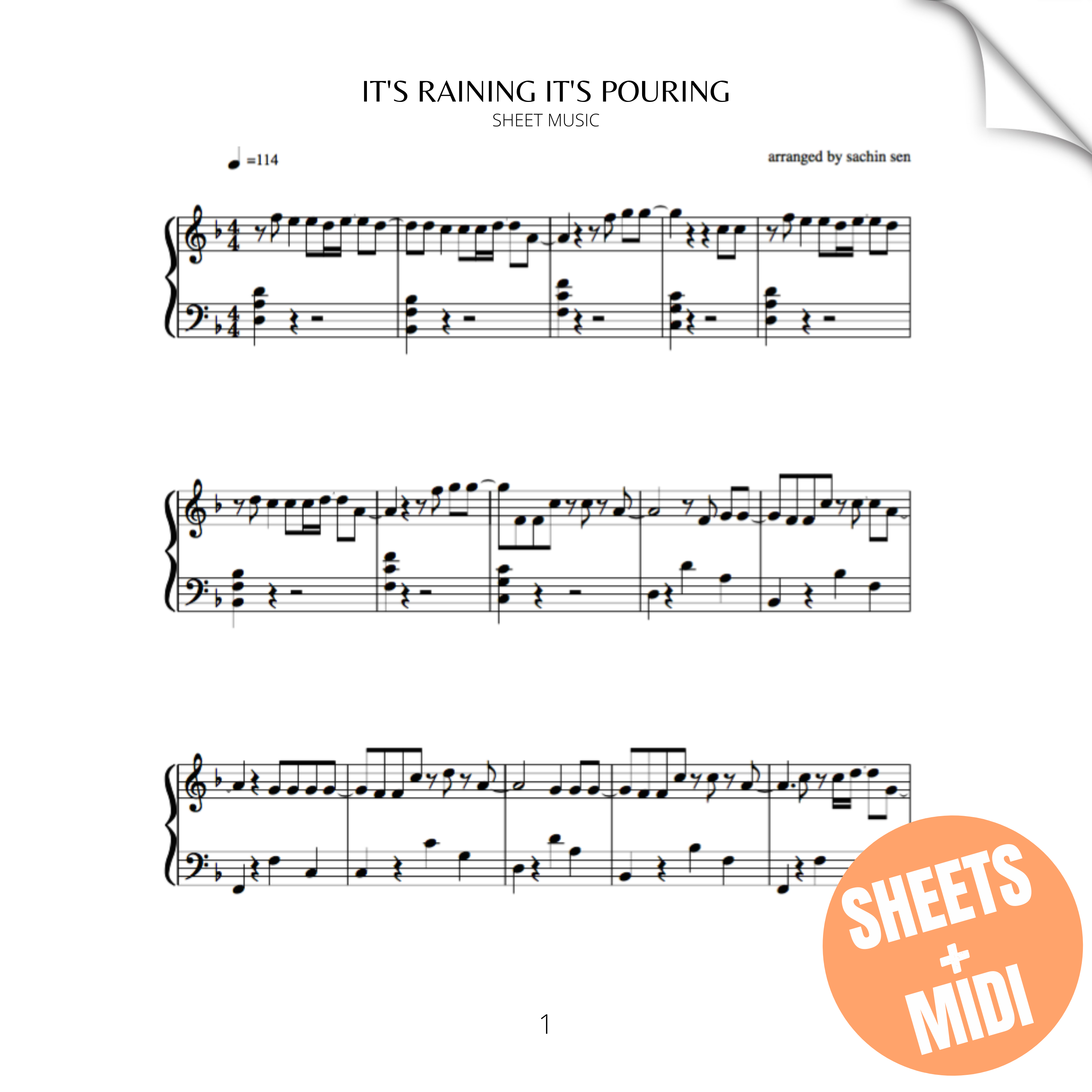 It's Raining, It's Pouring (SHEET MUSIC & MIDI)