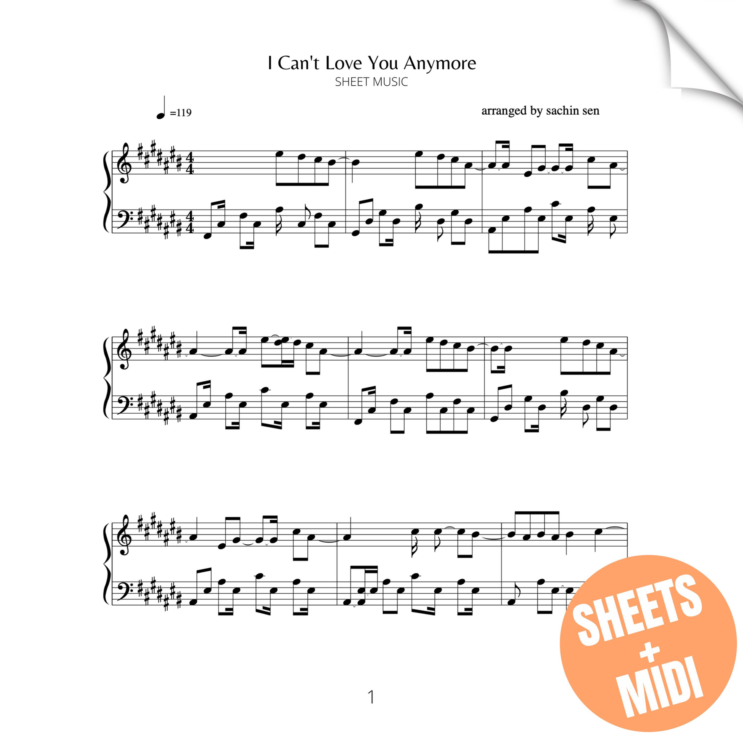 I Can't Love You Anymore (SHEET MUSIC & MIDI)