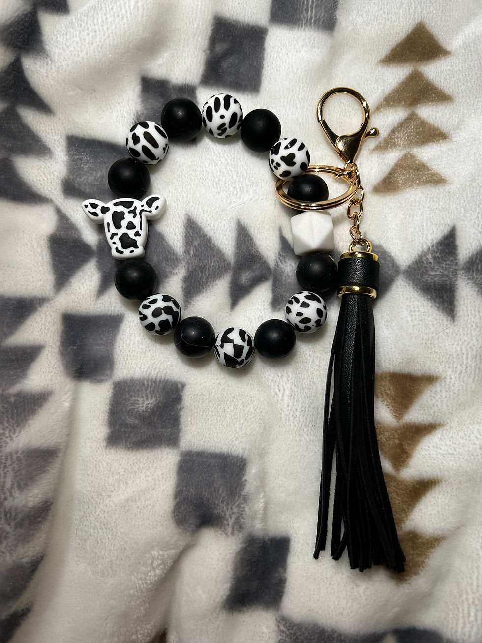 Black and White CowWrist Keychain