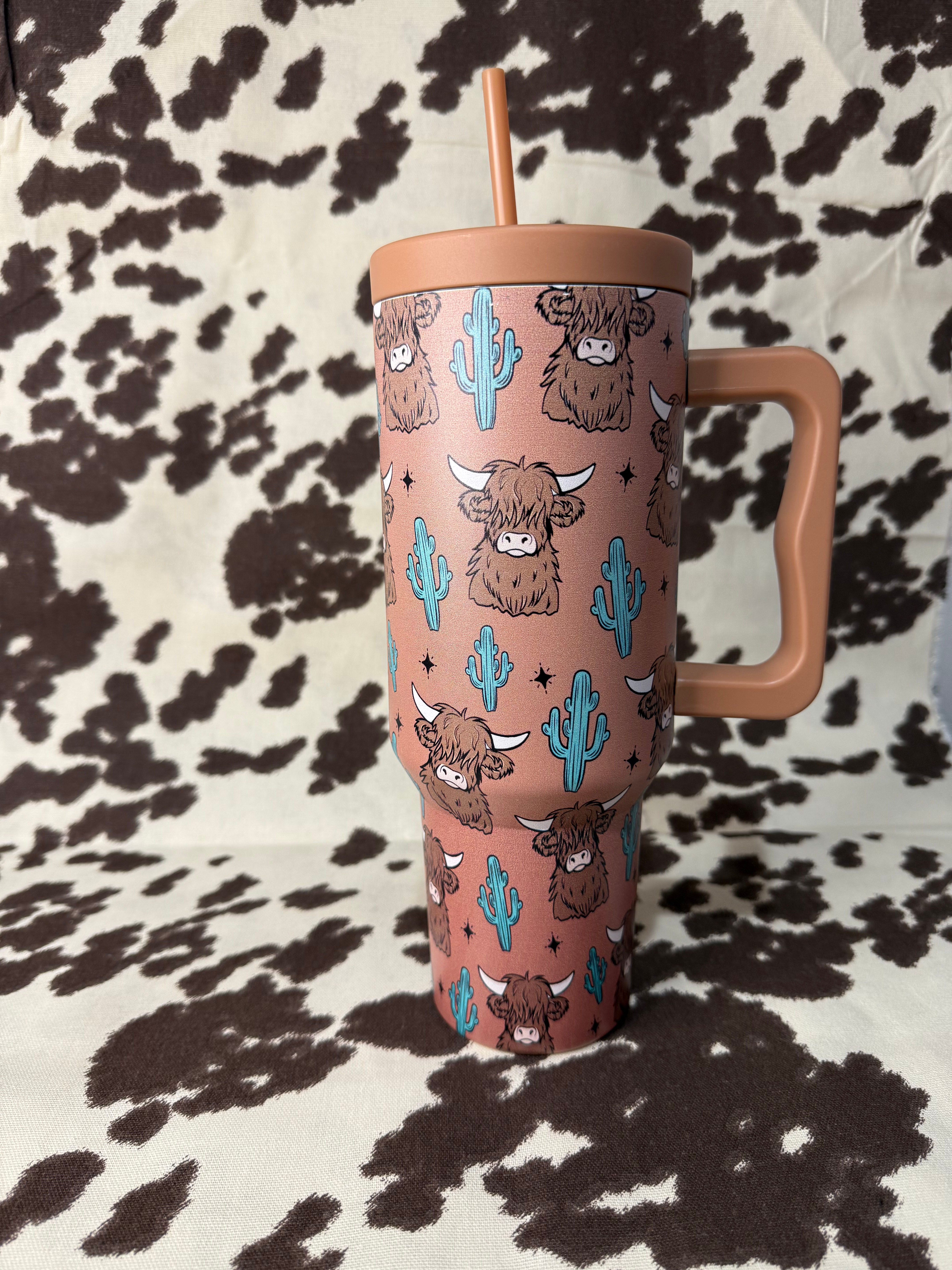 Cactus Highland Cow Tumbler