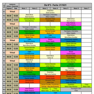 Horario del 21 de octubre de 2021