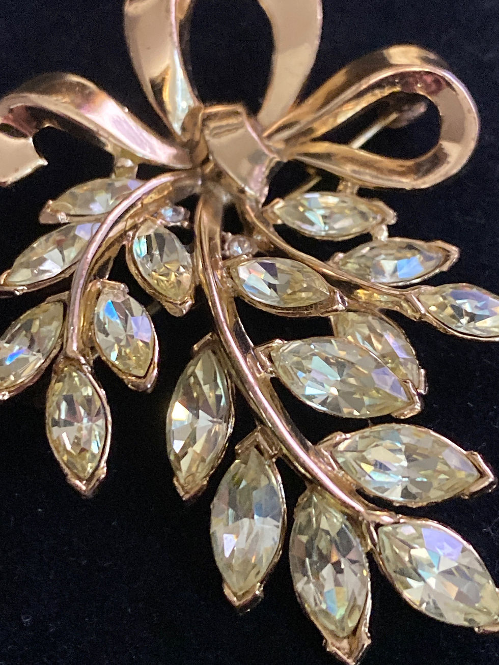 Thumbnail: Trifari Rhinestone Leaf Brooch