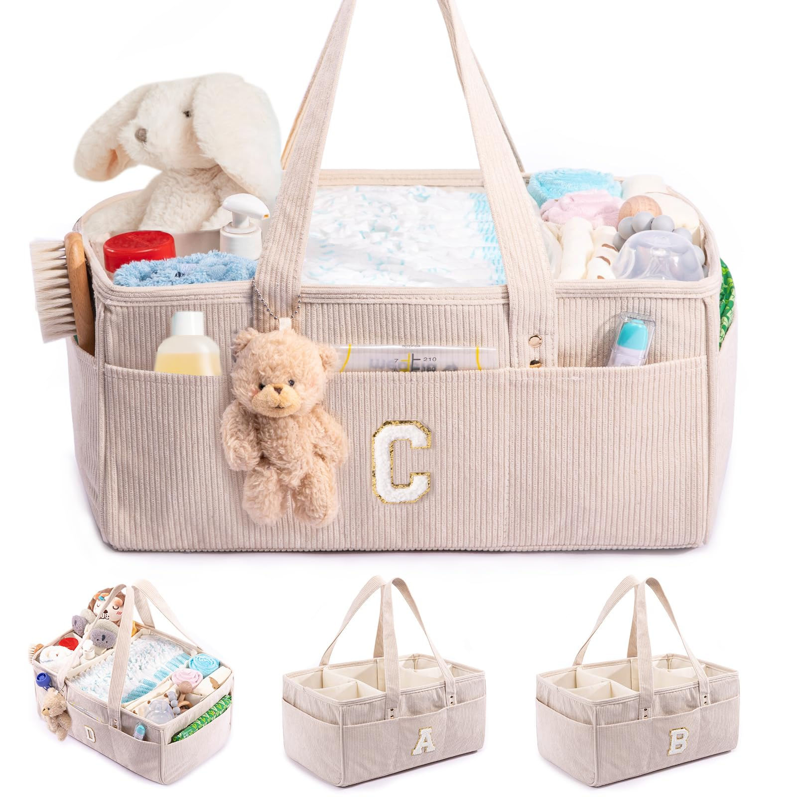 SFYBYHEART Initial Personalized Baby Diaper Caddy Organizer Baby Storage Basket