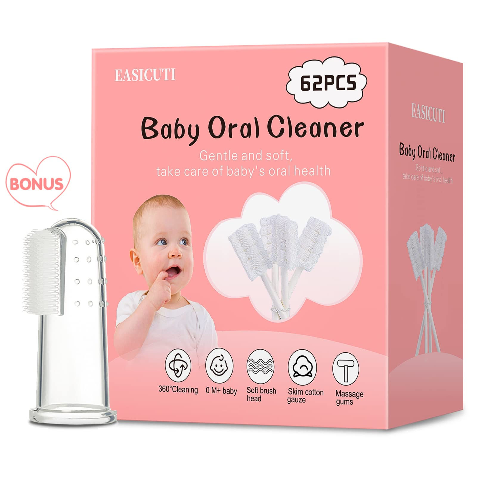 62PCS Baby Tongue Cleaner Baby Oral Cleaner Newborn Baby ToothbrushDisposable In