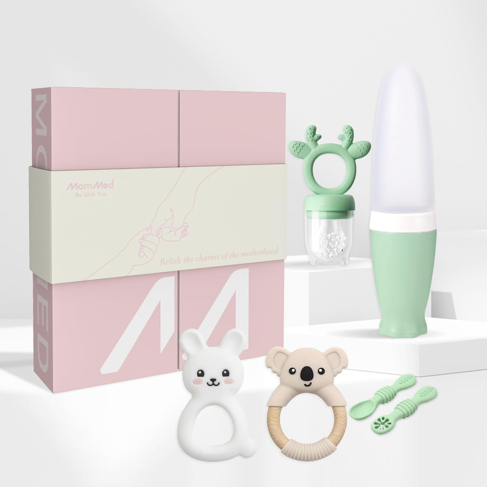MomMed Baby Feeding Essentials Set Including Baby Fruit Food Feeder Baby Spoons