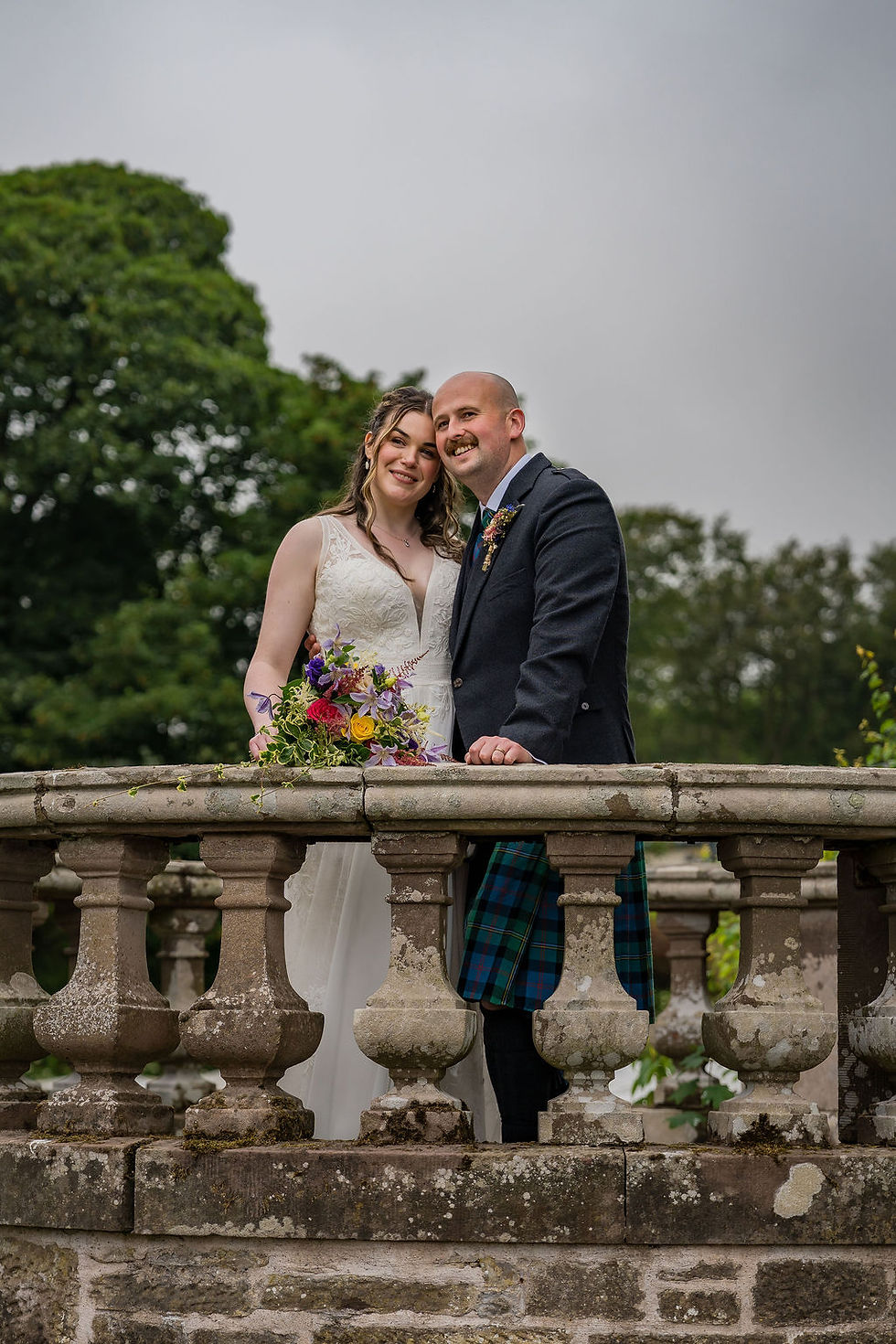 Natural portrait of the bride and groom during their wedding at Brotherton Castle in Scotland.