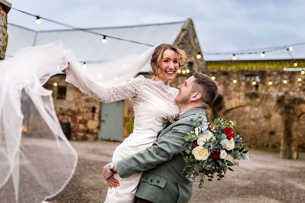 Fife Wedding Photographer with bride and groom at The Cow Shed Wedding near St Andrews, Scotland.