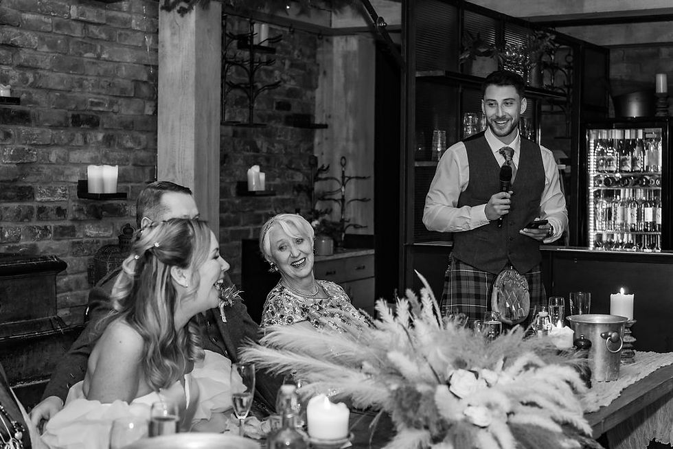 Groom’s son giving a heartfelt speech at Forgan’s Broughty Ferry.