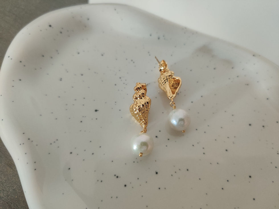 Thumbnail: Gold Spiral Shell Pearl Earrings 