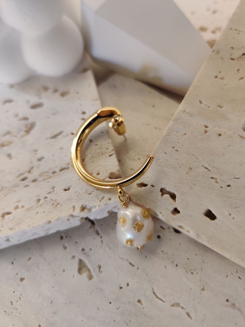 Thumbnail: Crescent Moon Sparkly Pearl Earrings 