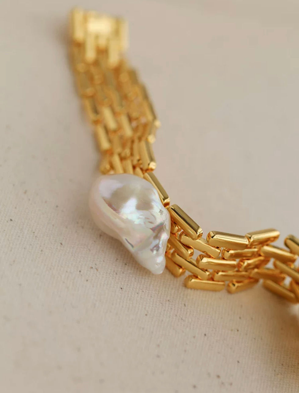 Thumbnail: Baroque Pearl Watch Band Bracelet 
