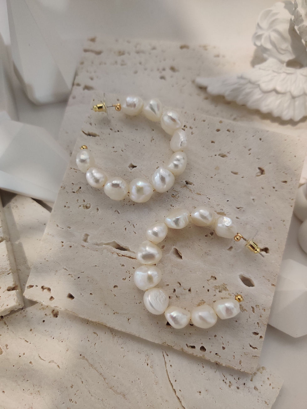 Thumbnail: Natural Baroque Pearl Hoop Earrings | 12mm Baroque Pearl 