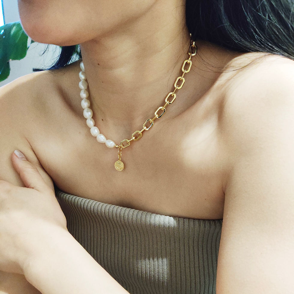 Thumbnail: Paperclip Chain Pearl Necklace | 15”+2” extender | Natural Baroque Pearls 