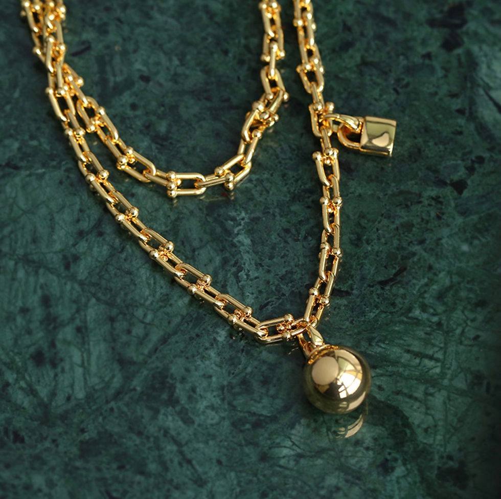 Thumbnail: U Link Chain Long Necklace with ball and lock | 35 inch, 7mm thick , 92.5g, 18k 