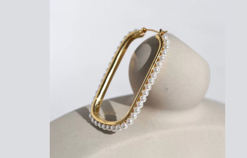 Thumbnail: Rectangle Baroque Pearl Earrings | Rectangle Swarovski Pearl Earrings