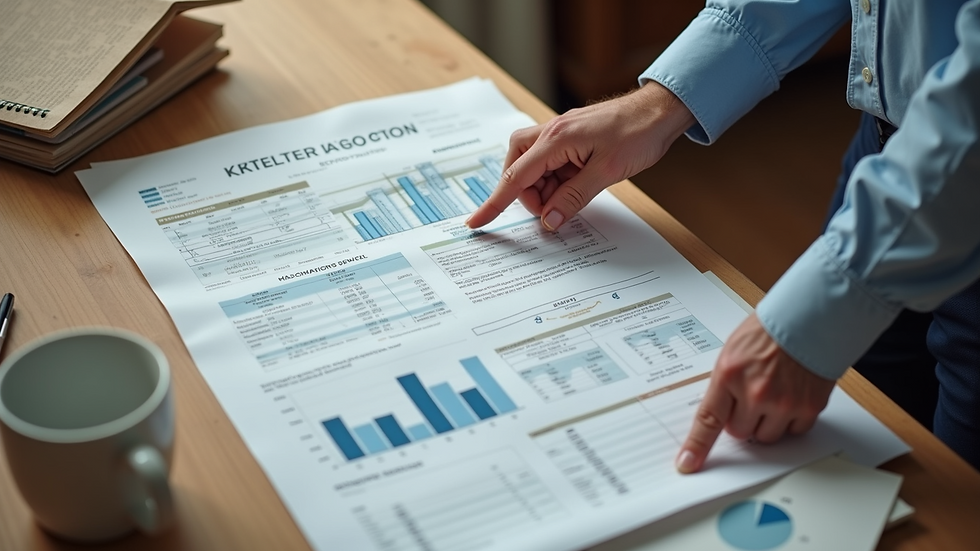High angle view of a homeowner reviewing renovation budget plans