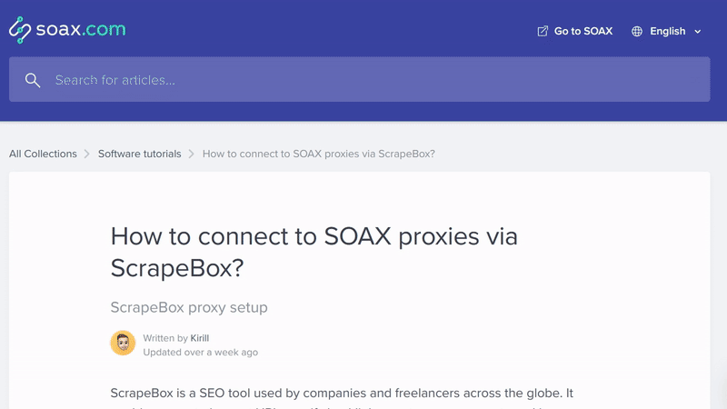 Статья "Как подключиться к прокси SOAX через ScrapeBox?"