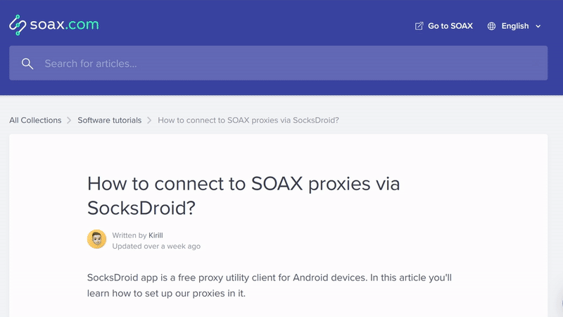 Статья "Как подключиться к прокси SOAX через SocksDroid?"